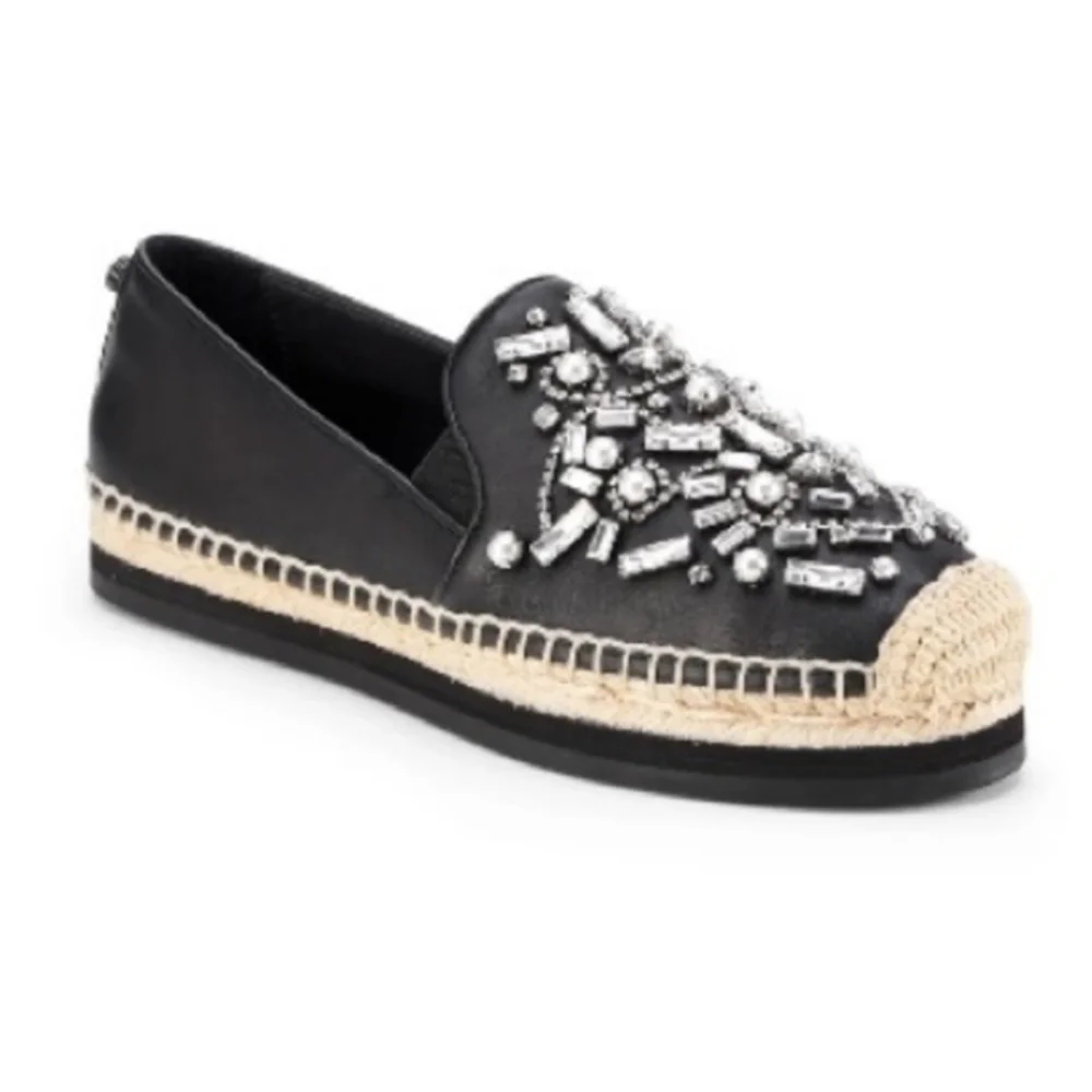 BOTKIER NEW YORK SLOAN BLACK ESPADRILLES WITH GEMS SIZE 6 1/2